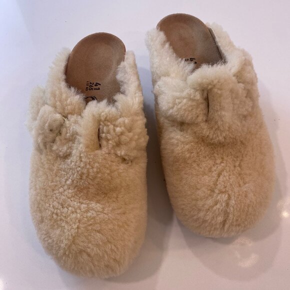 Papillio Beige Fuzzy Clogs - Picture 1 of 4